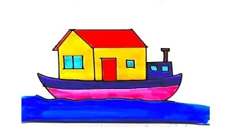 🏠🛶 House Boat || Drawing 🎨 #BoatDrawing #Art #HouseBoat