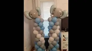 Party #215, Revised, Boy Baby Shower Elephant Theme Balloon Columns Decoration