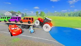 Flatbed Truck McQueen | Transportation with Truck - Pothole vs Car # | BeamNG.Drive Gameplay