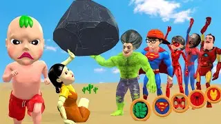 Игра «Учительница 3D против кальмара». Стань супергероем. Спаси куклу. Побег из падающих камней. ...