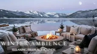Cozy Lakeside Fire Pit Ambience 🔥 Relaxing Fireplace Sounds | Winter Night | 3 Hours | 4K