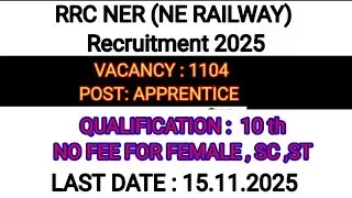 Railway NER Apprentice Recruitment 2025 - Apply Online for 1104 Posts