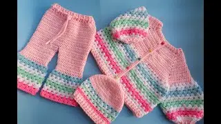 crochet top-down baby sweater/ crochet baby cardigan jacket tutorial for beginners/ baby set