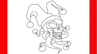 How to draw Joker face with red jester hat - Step by Step Drawing