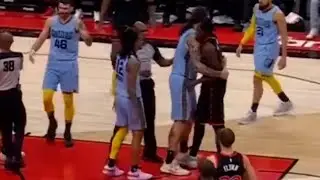 Steven Adams barely stopped Pascal Siakam from starting the fight after a humiliating block by Ja