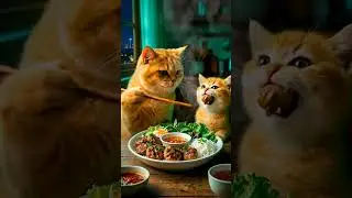 AWW! Mama Cat Shares B&uacute;n chả With Baby!#AICat #Shorts