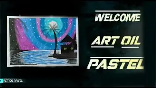 Moonlight scenery with riverside village oil pastel for beginners  step by step