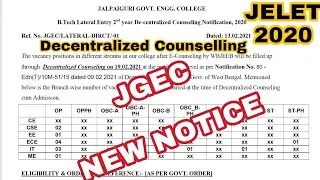 JELET 2020 Decentralized Counselling Notice For Jalpaiguri Government Engineering College | Apply