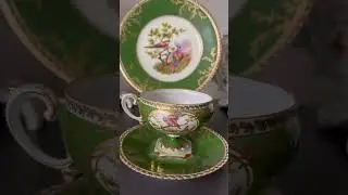 Антикварное кофейное трио R.S. Suhl &ndash; зелёное золото Германии.#фарфор#антиквариат#коллекция#трио#