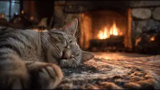 Sleeping Cat 🐈‍⬛ Fireplace Crackles & Brown Noise | Deep Sleep ASMR (10 Hours)