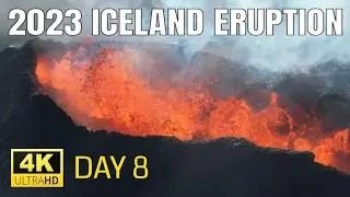 Flyover the lava flow. Volcanic Eruption in Iceland. Flight 3. Day 8th. 17.07.23 4K