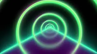 Futuristic Green Neon Laser Rings Fluorescent Light Tunnel Moving Wallpaper Background