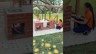 Skills in building a stove with bricks and cement #farming #buildfarm #buildfarmlife #bushcraft