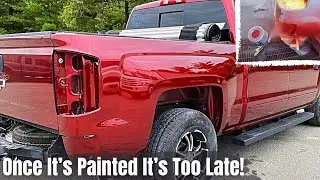Painting the side of this #Silverado #paintwork #autobody #painting #refinish #paintbooth #autopaint