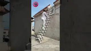 Smoothest Folding Ladder EVER! 🪜🤯 Pure GENIUS! #HomeGadget #Innovation