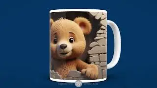 3D teddy bear peeking through a crack in the wall #mug #sublimation