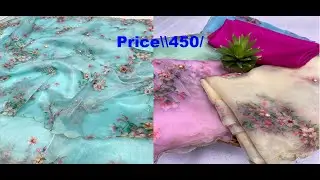 Beautiful designer Organza Silk digital print and embroidery work sarees Blouse Banglori Silk