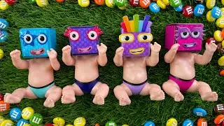 Numberblocks NEW100 Full of 4 Rainbow Bathtubs Candy with Relaxing video & Magic Slime Cutting Video