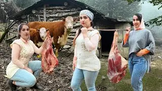 The Delicious Stew of Iranians with Lamb is Called “Qorme Sabzi “ Cooking in Village Mountain