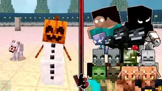 Snow Golem + Wolf vs ALL MOBS (Minecraft Mob Battle)