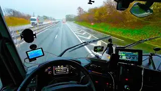 Rainy day does not invigorate truck driver on road. REIMS FRANCE
