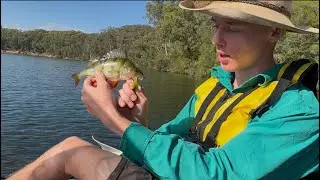 Kayak fishing at lake Buffalo and Broken river (Cod tries stealing my Red fin) Catch and cook 