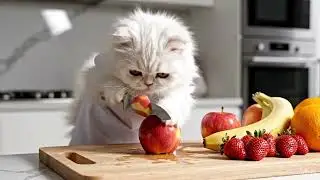 Cute Cat Cutting Fruits with INSANE Precision 😺🍎 | Satisfying & Adorable