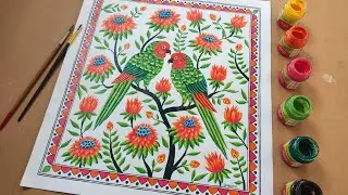 Colorful Parrots Painting 🖌️🎨| Wall Decoration Art | Parrot Painting in Acrylic Colours | Morden Art