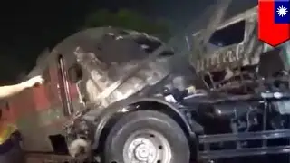 Train crashes into delivery truck, creates giant fireball, 9 injured - TomoNews