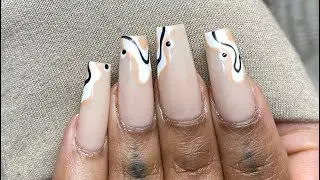 Neutral Abstract Nails | Gel-X Nails | Coffin Nails
