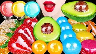 ASMR RAINBOW CANDIED FRUITS (AVOCADO, STRAWBERRY, HONEYCOMB, GUMMY)TANGHULU  RECIPE&EATING MUKBANG먹방