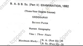BA BSc geography human geography paper 1992