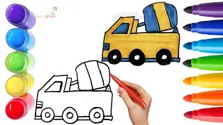 How To Draw cute Mixer Truck, Excavator & Crane Drawing, Painting & Coloring For Kids & Toddlers_🐋🌈🎨