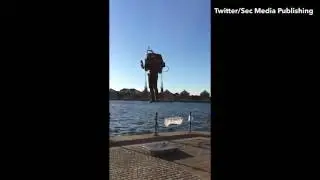 David Mayman flies jetpack around east London in the contraption&rsquo;s maiden voyage
