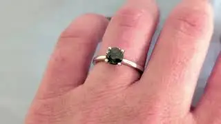 Vintage Round Cut Teal Sapphire Engagement Ring, 14K White Gold Solitaire Peacock Sapphire