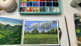 Easy Gouache Painting / HIMI Gouache colour / Cloudy Sky  / Summer Vibe landscape / Step by Step