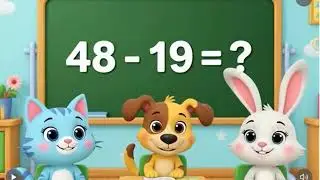 🐶🐱 Fun Math for Kids | Solve 48-19 | Cute Cartoon Math Quiz ✨