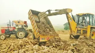 Jcb 3dx Backhoe Pushing The Truck And Pull Down The Track Trolley