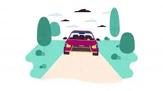 Car driving along rural road line cartoon animation