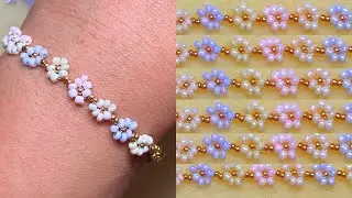 【DIY】Very Cute Flower Bracelet Tutorial / BEADS JEWELRY MAKING / BRACELET MAKING