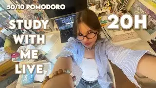 study with me live: 20 hours (part 1)  (real sounds, no music, 50/10 pomodoro technique) 🌷