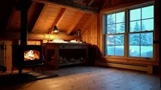 Fireplace 10 Hours - Relaxing Cabin Interior with Snow Outside 4K
