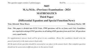 MSc Previous Math Differential Equation & Special Function 2024 Paper | Rajasthan university | PYQ |