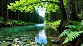 Serene Forest Ambience Sounds | River Flowing in Hidden Forest | Peaceful Birds Chirping Sounds