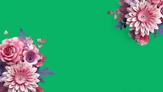 Pink corner flower design green screen background video