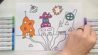 Colorful Relaxing Sensory Outer Space House Drawing with Markers for Kids Babies Toddlers Adults