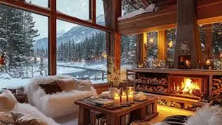 Winter Storm Cabin Sanctuary at Night | Cozy Fire Sounds for Mental Relaxation