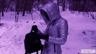 A winter walk in a warm silver winter overall, Riders On the Storm mask or a respirator, high boots