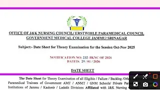 Date sheet for Theory Examination Oct-Nov 2025||Regular/backlog Examination