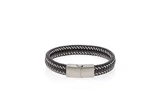 Simone I. Smith Black Leather Men's Bracelet